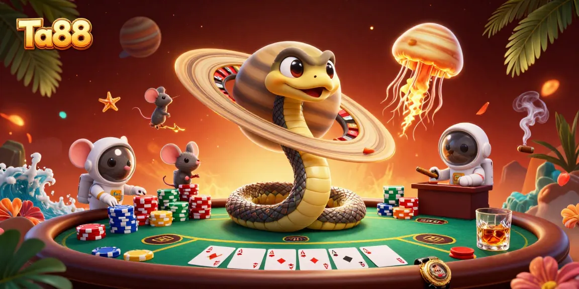 Engage in thrilling bets with Ta88 in a vibrant 3D cosmic casino scene.