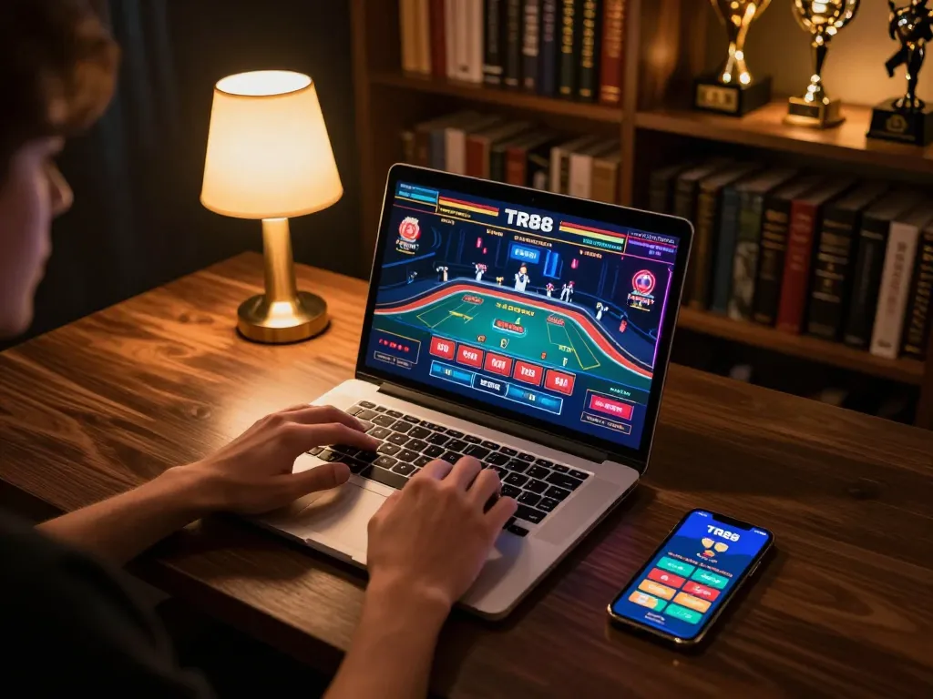 Player engaging in live dealer games on TR88 platform, showcasing online casino experience.