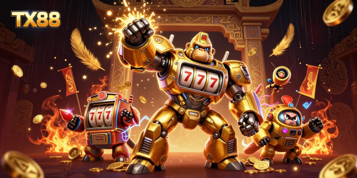 TX88 engages gamblers with explosive action from a golden gorilla mech and vibrant casino elements