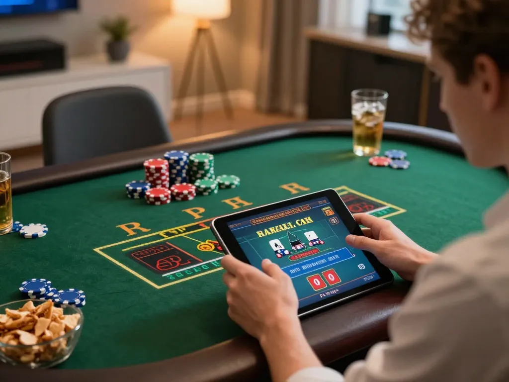 Player enjoying sunwin online casino experience using a tablet in a cozy home setting