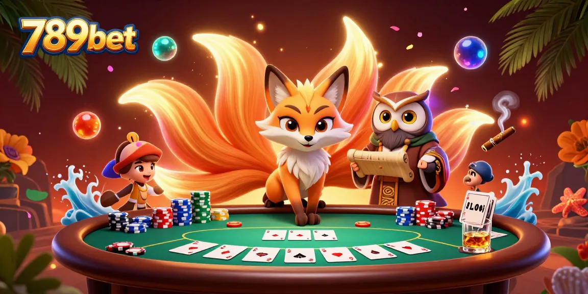 Engage in thrilling poker games at 789bet with colorful character illustrations.