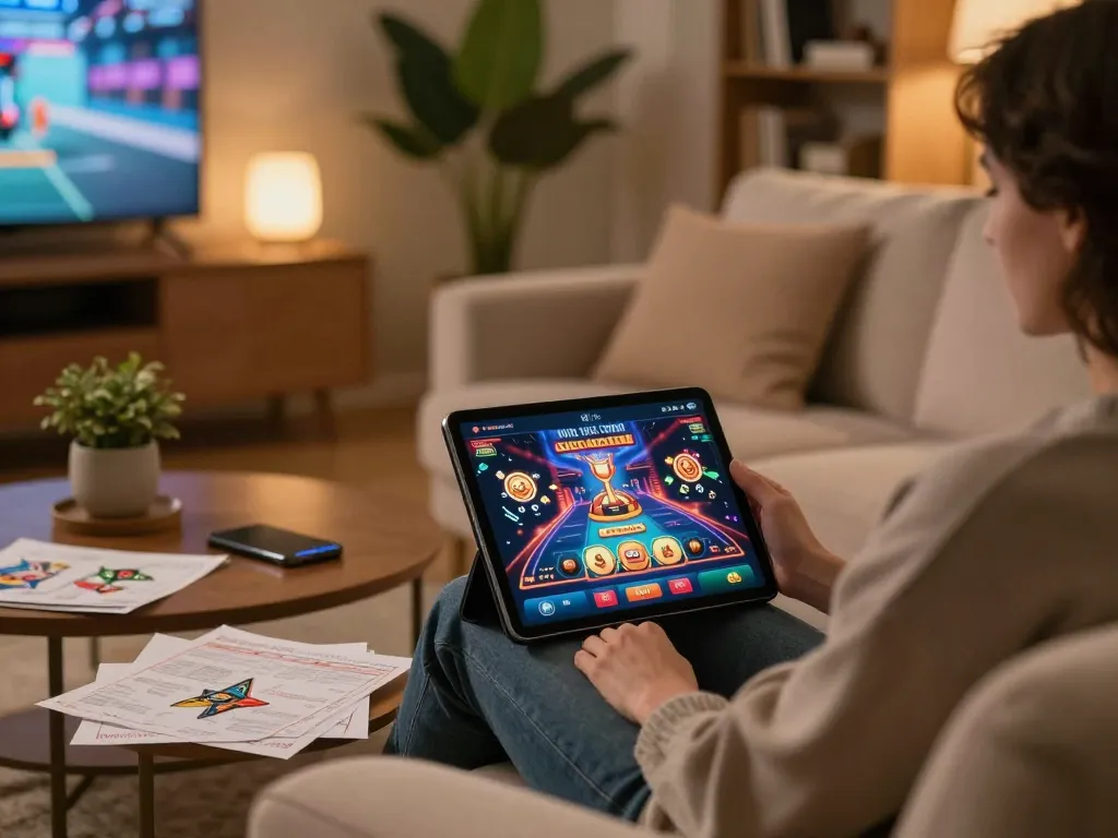 Engaged player strategizing on the 888b casino app from a cozy home setting