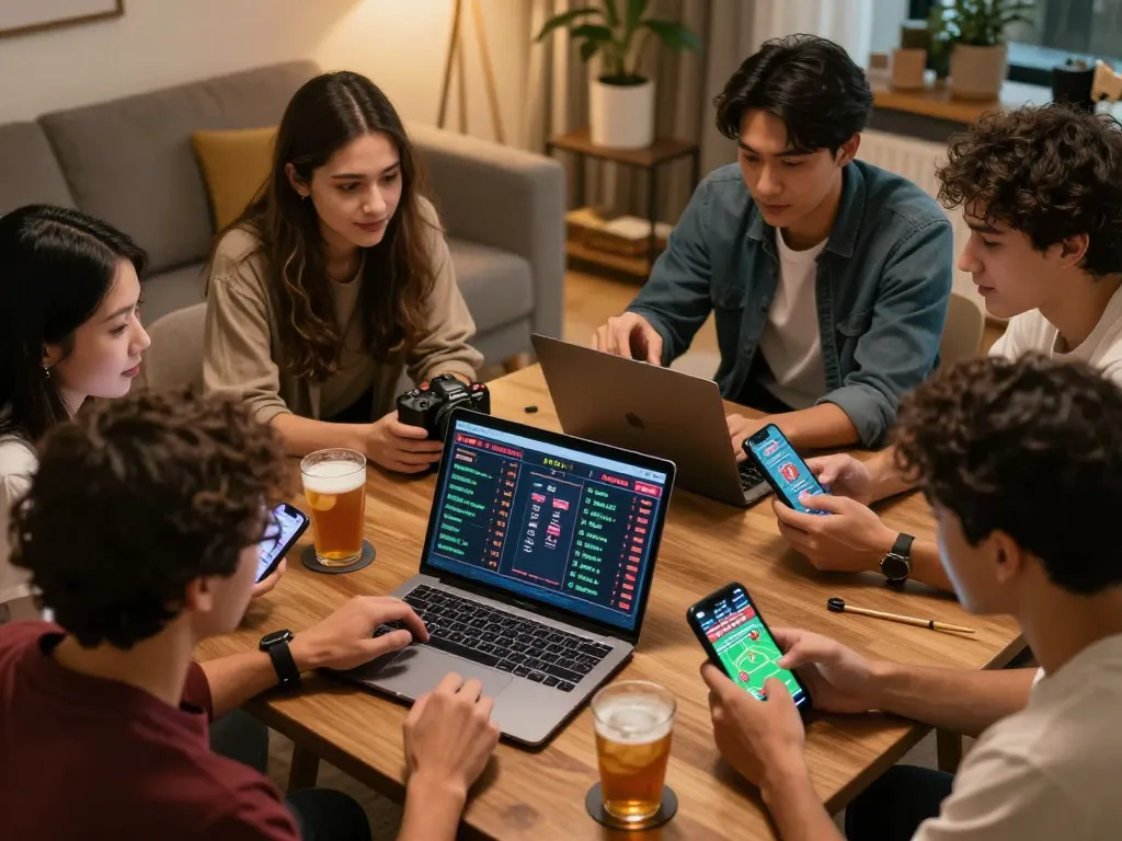 Friends placing bets on sports events using 88vv's easy-to-navigate sports betting app.