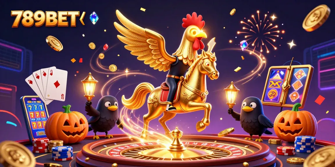 Experience thrilling gaming excitement with 789BET's dynamic casino scene featuring a golden rooster in action.