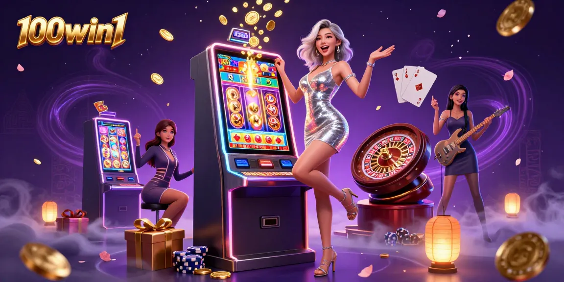 Spin and win with 100win1 at a vibrant casino celebration featuring jackpots and excitement.