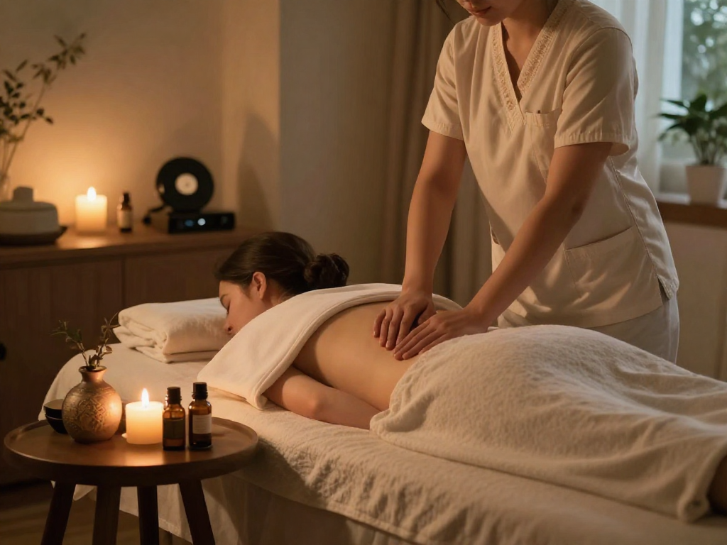 Enjoy 서울출장마사지 with a professional therapist creating a calming massage setting at home.