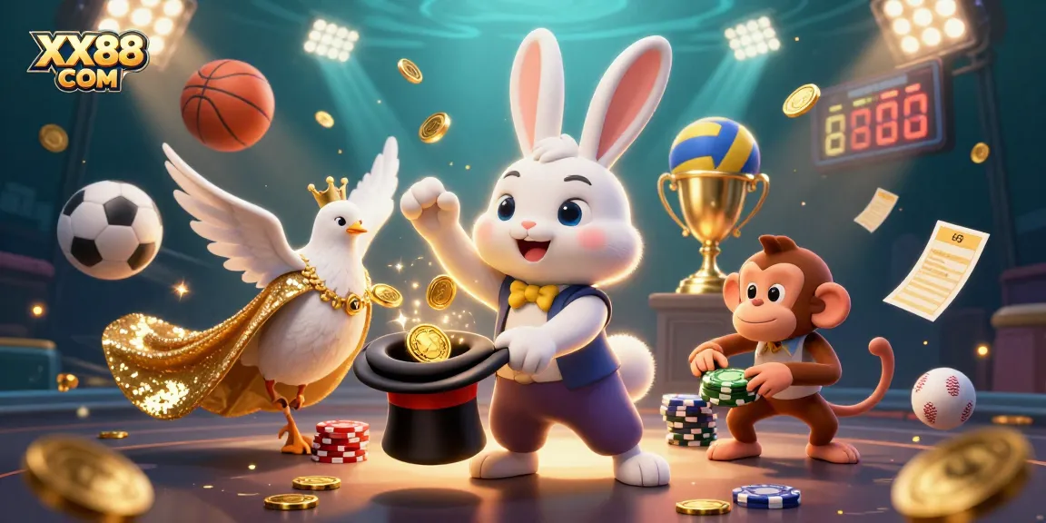 Experience the thrill of gambling with XX88 COM as the magician rabbit pulls treasures from a top hat.