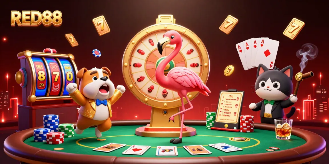 Experience exciting gameplay with RED88's dynamic casino scene featuring a game show host and contestants.