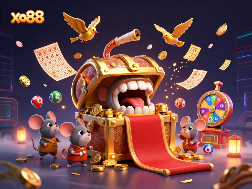 Play exciting games at xo88 with vibrant colors, spinning elements, and dynamic gambling action.