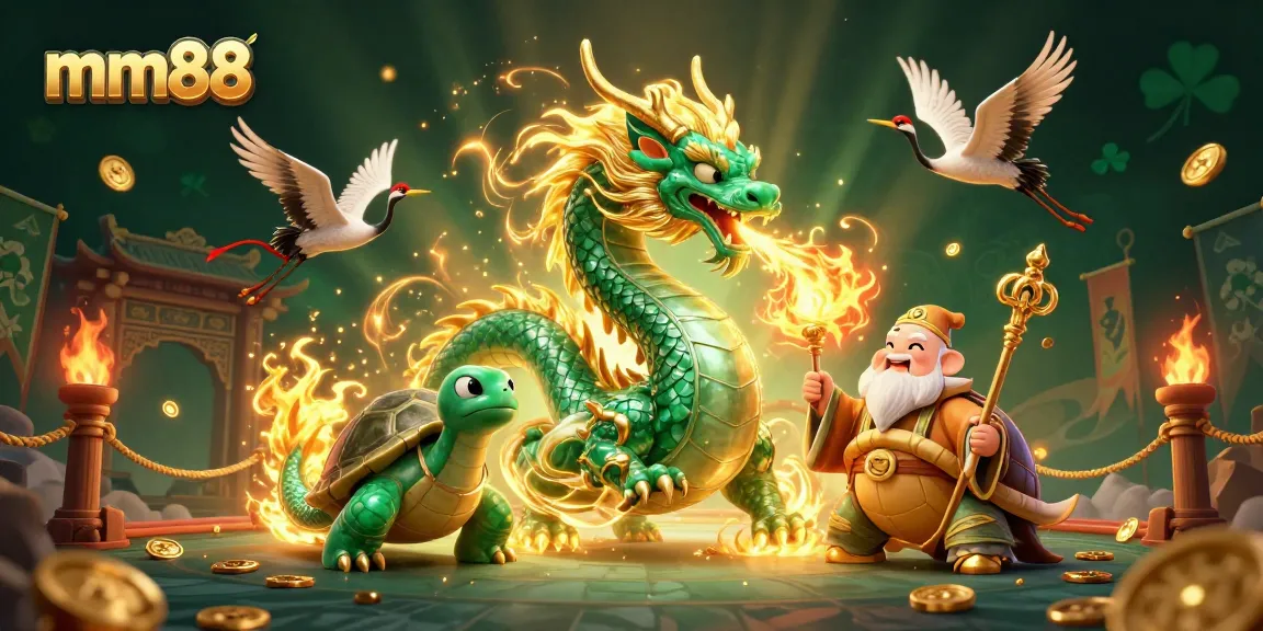 Experience the thrill of mm88 casino games with an epic dragon, turtle sage, and lucky cranes.