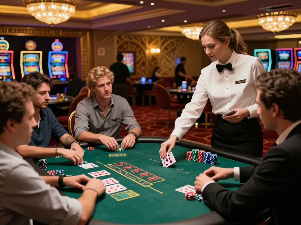 Players engaged in a thrilling blackjack game at a casino, showcasing the excitement of Ax88 gaming.