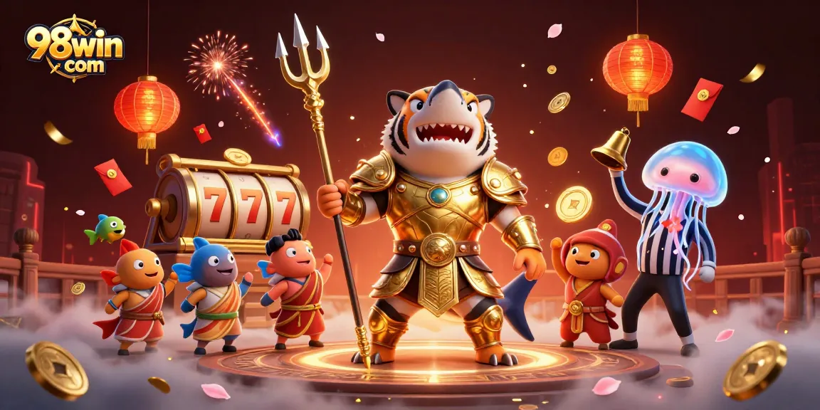 Experience thrilling action at 98win com with a colorful underwater casino scene featuring games and excitement.