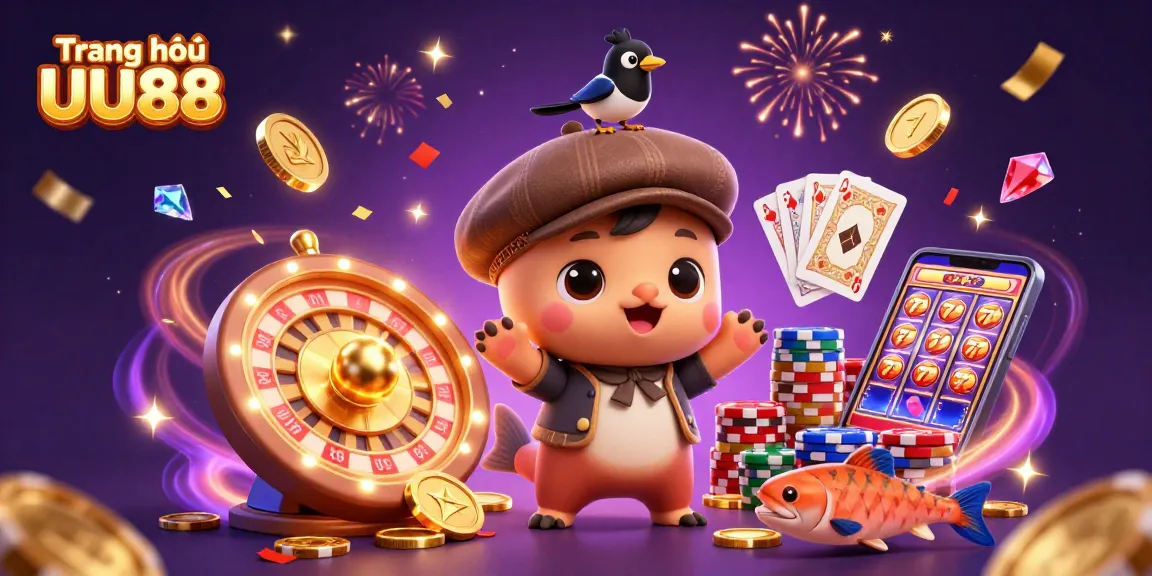Engage with vibrant gaming elements at Trang chủ UU88 featuring cute 3D characters and casino excitement.