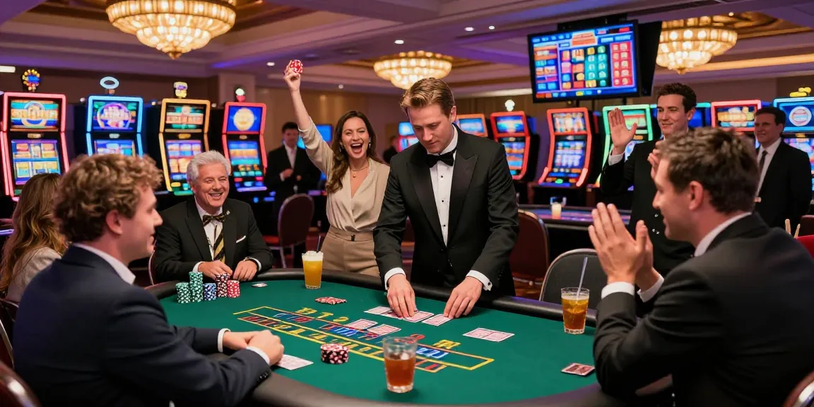 Casino PBN link velocity illustrated through lively gaming scene, showcasing players engaged at blackjack table and vibrant casino atmosphere.