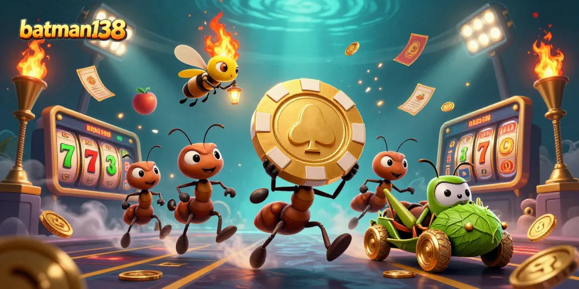 Experience batman138's dynamic gambling adventure with cartoon ants and vibrant winnings!