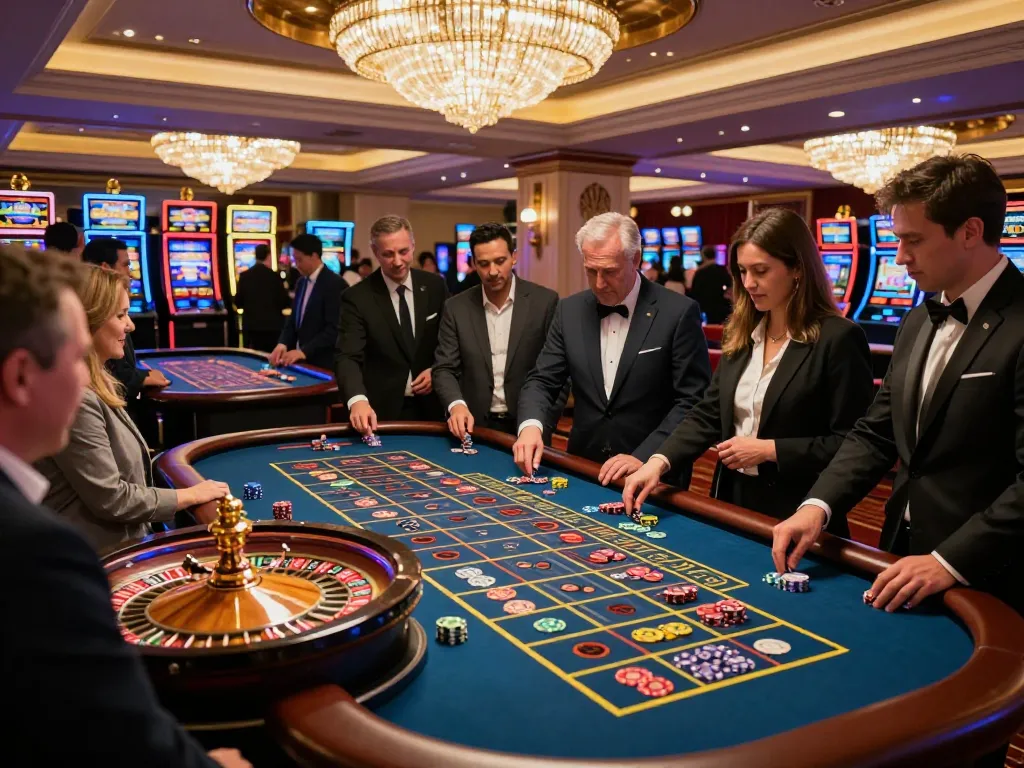 Participants enjoying the excitement of roulette at Sunwingo casino, with vibrant game elements in view