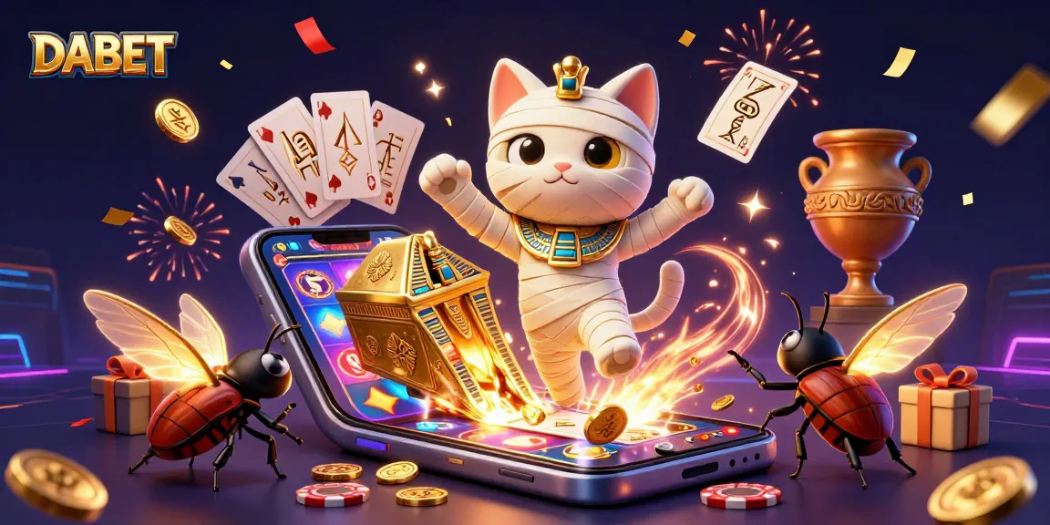 DABET offers a thrilling online gaming experience with an Egyptian-themed 3D illustration featuring a vibrant casino setting.