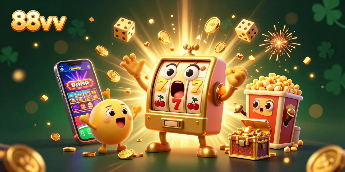 88vv celebrates big wins with animated slot machines, confetti, and jackpots overflowing gold.