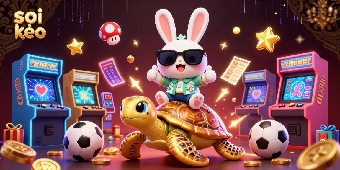 Engage with the soi kèo action through vibrant sports betting elements featuring a lucky rabbit and turtle.