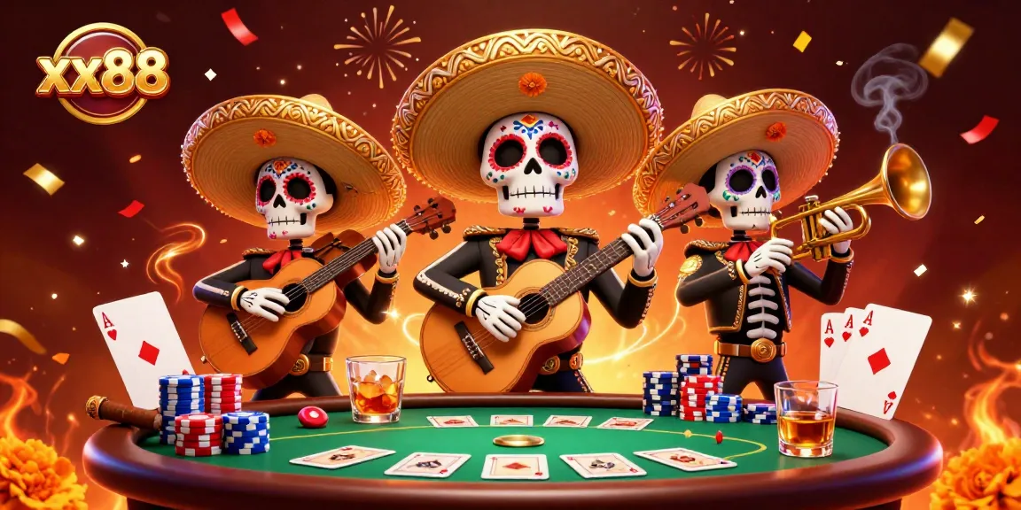 Play your hand at xx88 Casino with a festive mariachi poker scene.