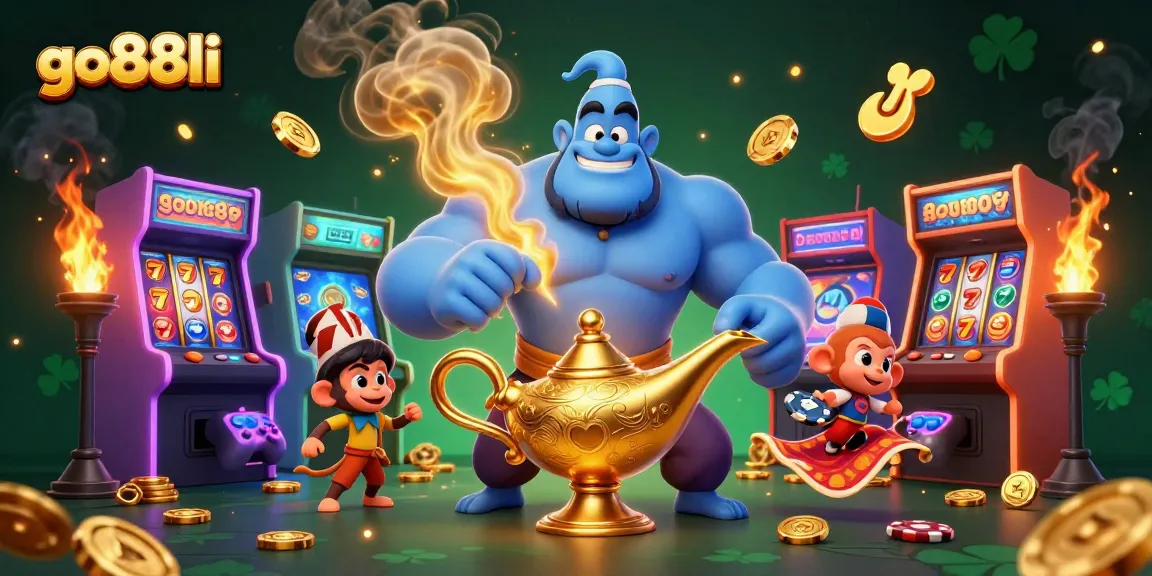 Engage with go88li's thrilling world of casino games featuring a dynamic genie, monkey, and magic carpet.