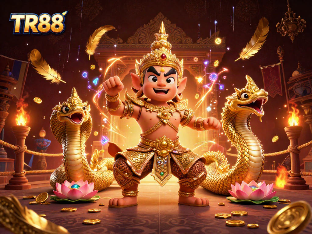 Engage with TR88 in an exciting 3D illustration depicting casino elements and a vibrant atmosphere.