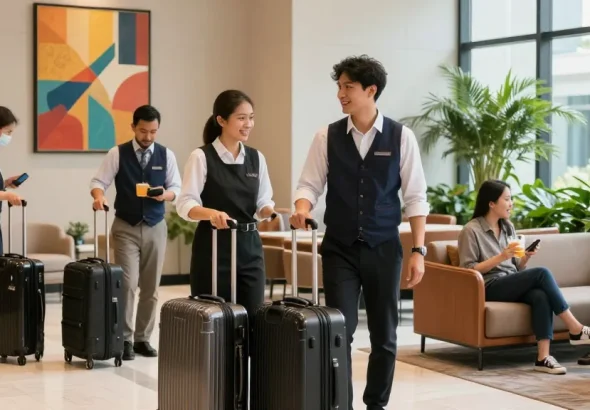 Check-in at ROKOK88 Hotel Jakarta Pusat, showcasing welcoming atmosphere and attentive staff.